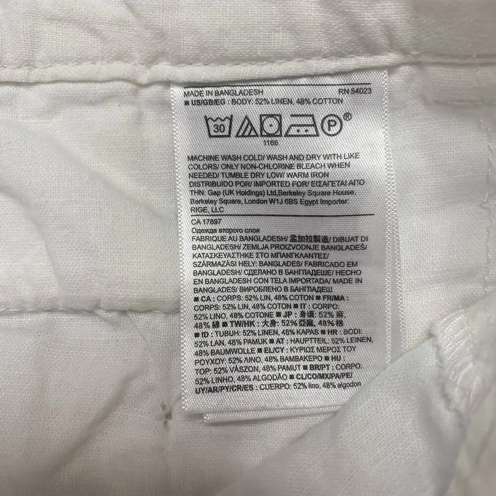 BANANA REPUBLIC White Linen Blend Crop Straight Leg Pants Size 8 Petite Coastal